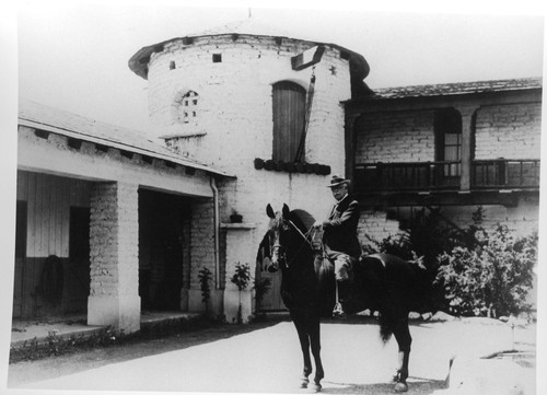 Edward Drummond Libbey on horseback at Arbolada, Ojai