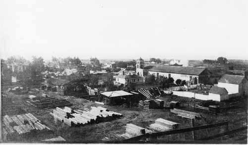 Back of San Buenaventura Mission and Chaffee Lumberyard