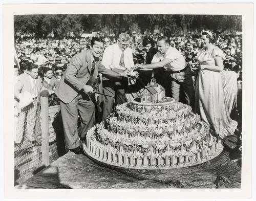 Joe E. Brown Cutting Cake at Ventura County Fair