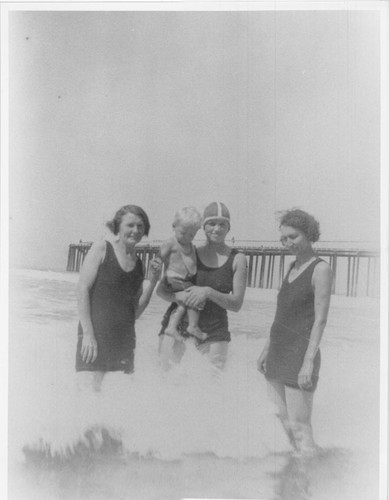 Women and Baby in Surf Near Pierpont Pier