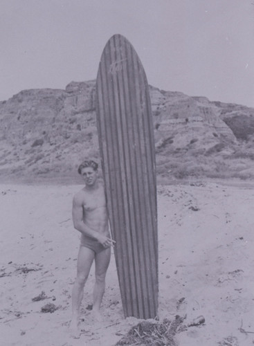 Hamilton "Ham" Hassinger with Surfboard