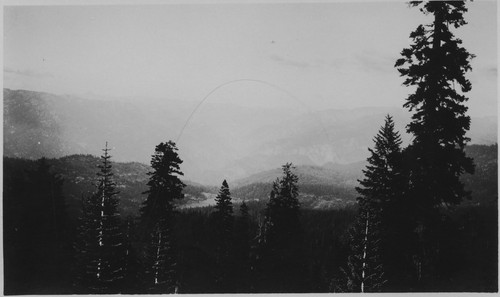 Lookout, clouds, trees, mountains