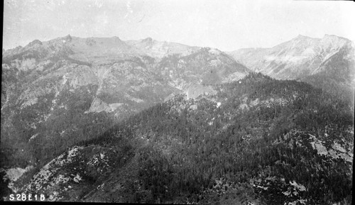 Trail Routes, Panorama of HST route, Panther Gap to Kaweah Peaks. Near left panel of a four panel panorama