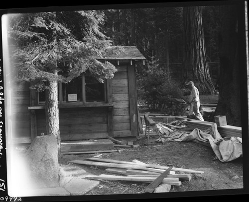 Construction, information booth next to market