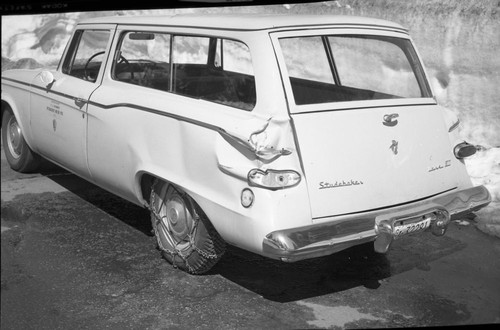 Accidents and Wrecks, damage to naturalist vehicle by rotary snowplow, when car was buried under deep snow