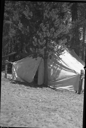 Meadow Studies, Misc. Resource Management Concerns. Sleeping quarters for five man crew working on the Sugarloaf Meadow projects from File D54