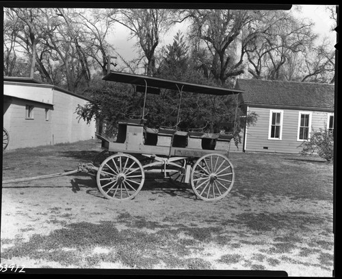 Robert Badaracco. Visalia, (Mooney Park), Vehicular Use, Stage coach which used to run between Visalia and Giant Forest. 640220