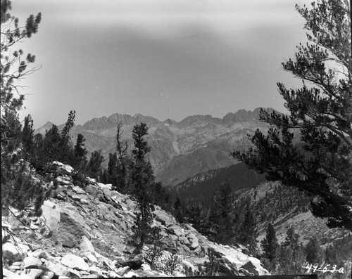 The Palisades, from pass between Lost and Slide Canyon, "Gimme" Pass. Note: Crop from top of negative