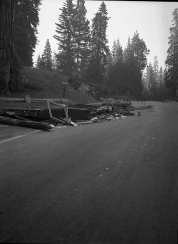 Accidents & Wrecks, wreck of Big Stump Entrance Station after being hit by a logging truck