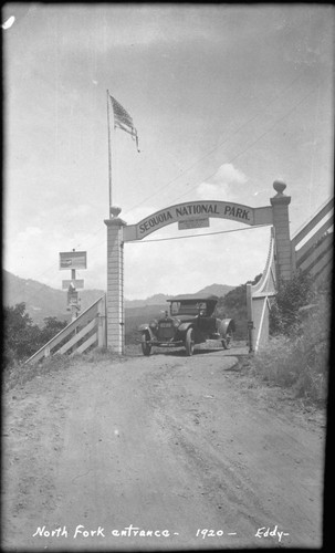 Roads, Signs, North Fork Entrance, Giant Forest Road. Vehicular Use