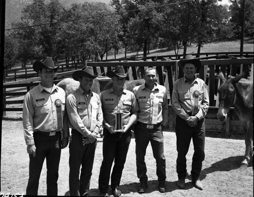 NPS Groups, Mule Day Parade Awards. L to R: Jim Harvey, Roy Lee Davis Jr., Larry J. Carruth, Steve H. Wright, J. Troy Hall