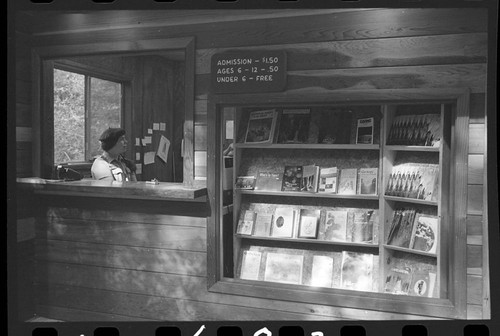 Buildings and Utilities, NPS Individuals. Crystal Cave Ticket Booth at Crystal Cave. Lee Ann Meers, cashier and guide