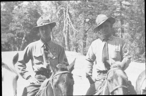 Copy photos, NPS Groups. Photo of rangers on horseback at some mountain meadow. Individuals unidentified