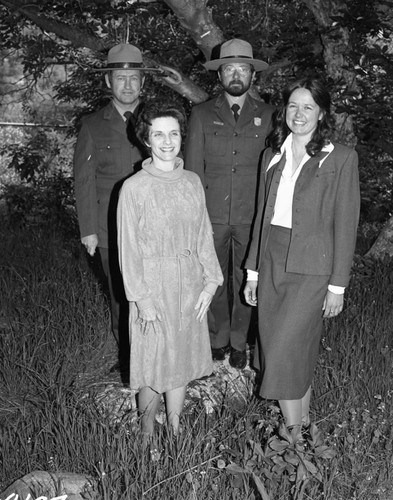 NPS Groups, Sierra District personnel, L to R: District Ranger Larry Brown, Secretary Gail Bennett, Sub-District Ranger Paul Fodor and student intern Donna Kriensieck