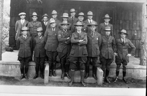 NPS Groups, Chief Ranger Conference. Back Row: Holmes, Reusch, Marrott, Hadley, Collins, Wells, Townsley, Hall and Decker. Front Row: Clapp, Burnett, Scoyen, White, Hopping, Allen and Carter