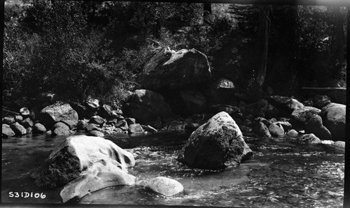 Construction, proposed bridge site- west pier near Golden Trout Creek