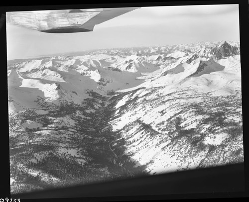 Misc. Canyons, Big Arroyo and Great Western Divide in snow (aerial view)