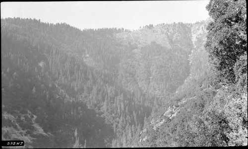 Construction, view up Panther Creek, Sequoia Saddle Route upper, Crescent Meadow Route, lower, Misc. Canyons, mixed coniferous forest plant community, Generals Highway relocation