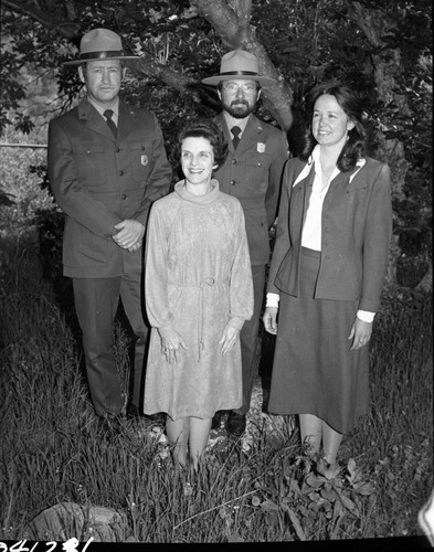 NPS Groups, Sierra District personnel, L to R: District Ranger Larry Brown, Secretary Gail Bennett, Sub-District Ranger Paul Fodor and student intern Donna Kriensieck