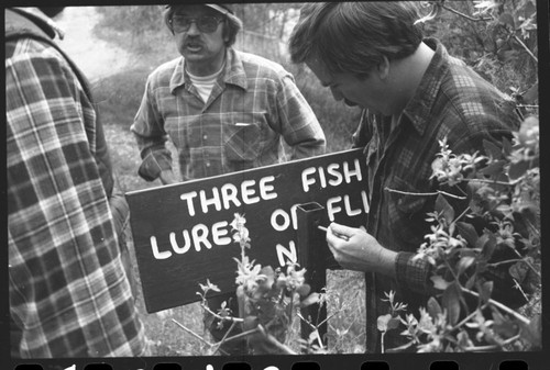 Misc. Groups, Misc. Rescource Management Concerns, Kaweah Fly Fisherman putting up signs