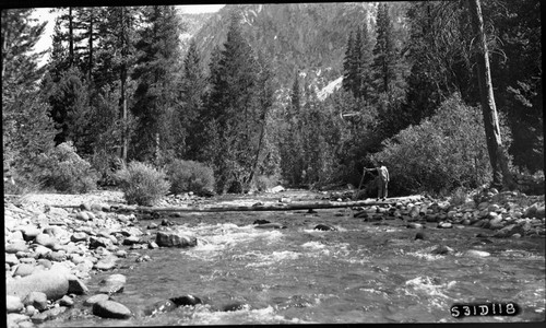 Construction, Chagoop Bridge site looking upstream, individual unidentified