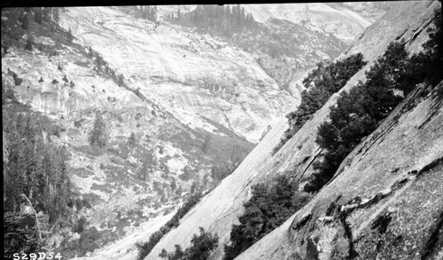 High Sierra Trail Investigation, route along east side of River Valley will have to be cut out of 40° slope granite face for a short distance. Middle Fork Kaweah River Canyon, Misc. Valleys