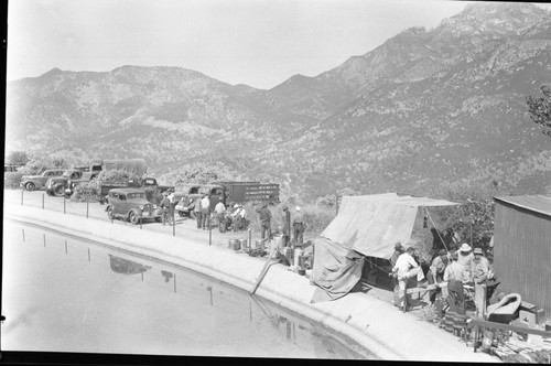 Wildland Fires, flume fires. Fire camp at Penstock pool