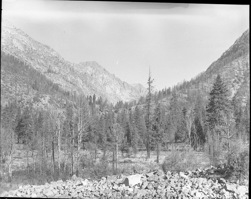 Misc. Canyons, Mouth of Goddard Canyon, Hanging canyon with stream cut canyon in base. Glaciated Canyons