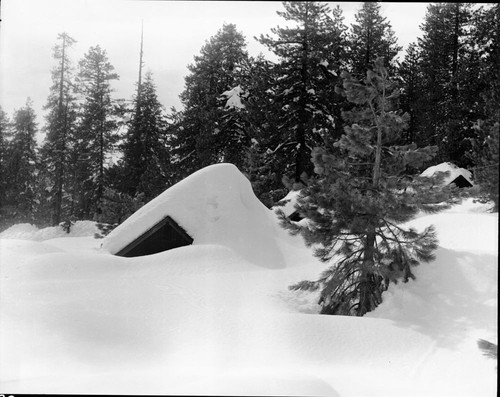 Record Heavy Snows, Lodgepole employee cabins in deep snow