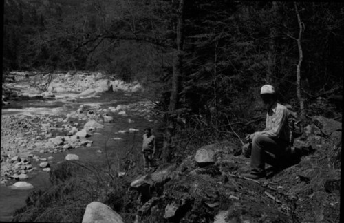 Floods and Storm Damage, Flood damage Middle Fork Trail. L ro R: Ken Bachmeyer, Bill Gowett