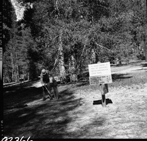 Signs, Trail signs at Junction Meadow. NPS Individuals, Richard McLaren working