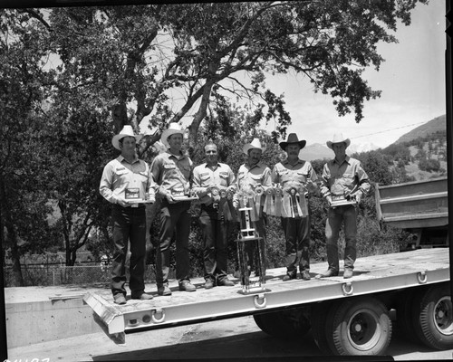 NPS Groups, Awards from Bishop Mule Day. L to R: Jim Harvey, ?, ?, Roy Lee Davis, Jr., ?, ?