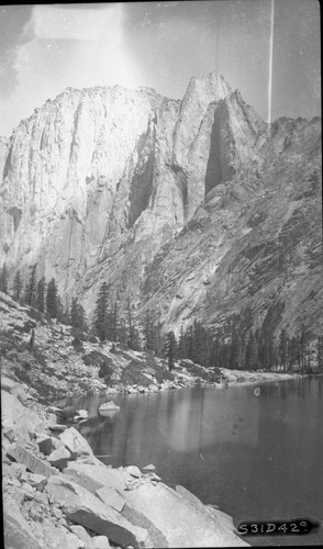 Hamilton Lake, SNP. Panorama, nroth side Hamilton Lake. Far left panel of a six panel panorama. 1