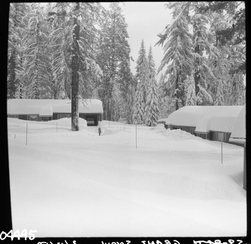 Winter Scenes, Grant Village in heavy snow. Record Heavy Snow. Buildings and Utilities