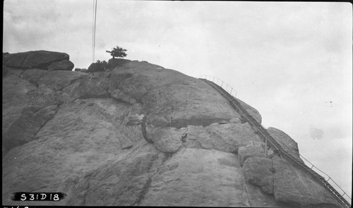 Moro Rock, SNP. Construction, trail from aerial line. Note wooden stairs of old trail