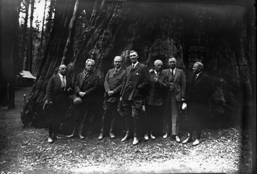 Stephen T. Mather and others including Col. John R. White and Walter Fry, H.H. Hawkins, Howard Hays, Stephen Mather, and Frank Miller