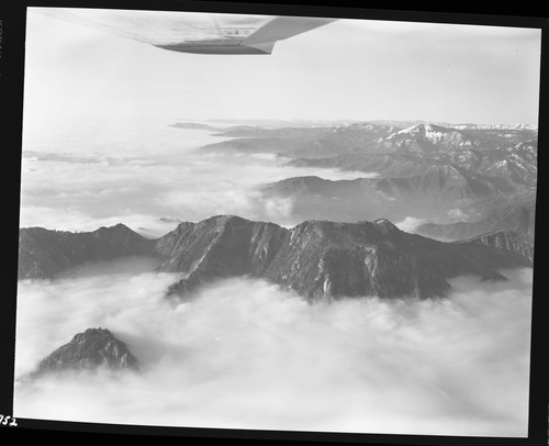 Misc. Peaks, Ash Peak, looking north, surrounded by fog (aerial view)