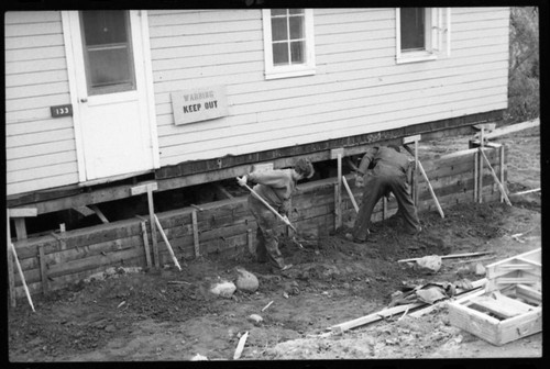 Construction, Maintenance Activities, Building and utilities. Putting concrete foundation under house to be converted into duplex