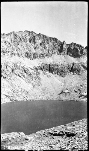 High Sierra Trail Investigation, view east across lake. Lion Lake, Trail Routes