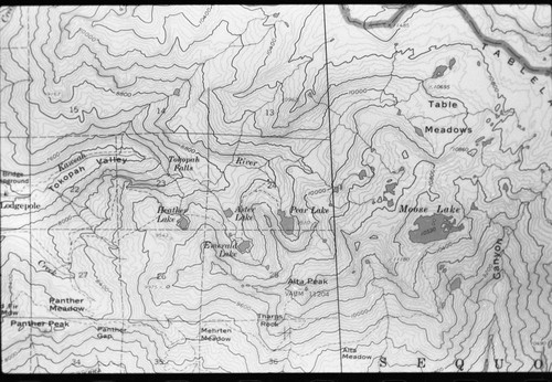 Maps and Graphics, Research Plots. Photo of topographic map showing an area of Emerald Lake Acid Precipitation Study Site