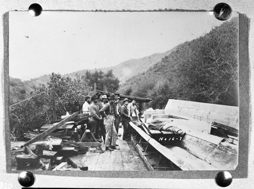 Lower Camp, Converse Basin, Logging, Boards were tied together here. Camp 16-7