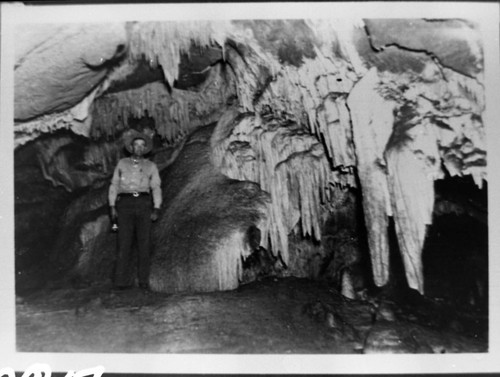 Misc. Caves, Interior Formations at Clough Cave and NPS Individuals. Ranger George Brooks