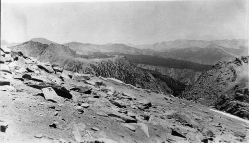 Misc. Gaps and Passes, Alpine Fell-fields, view down Soda Creek from Franklin Pass