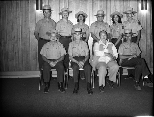 NPS Groups, 1976 Naturalist staff. L to R: Standing: J.W. Wright, Don McGraw, Fresenborg, Marilyn Nishio, Dale Schmidt. Seated: Robert Zink, Oscar Noren, Reitha Amen, Jim Muir