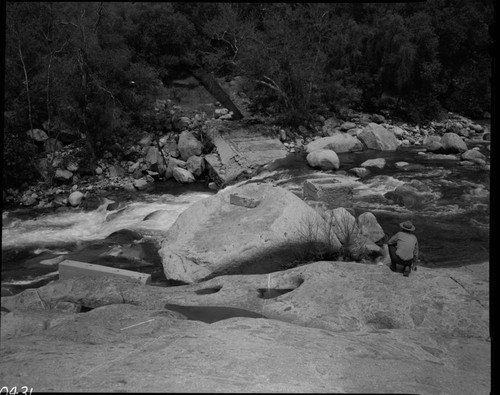 Buildings and Utilities, Flume. Siphon crossing under river. Dick Riegelhuth in foreground