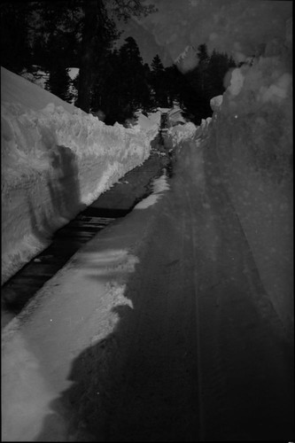 Robert Zink, Generals Highway between the Wye and Kings Canyon Overlook, Record Heavy Snow, One lane cleared near Big Baldy. 630322