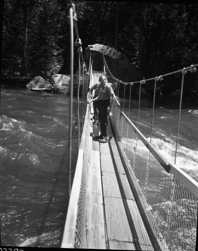 Bridges, Swinging bridge at Zumwalt Meadow, South Fork Kings River. Park Superintnedents - John McLaughlin