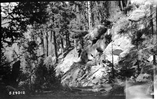 Construction, Trail Routes, Deer Creek crossing showing the foundation encountered at station 124