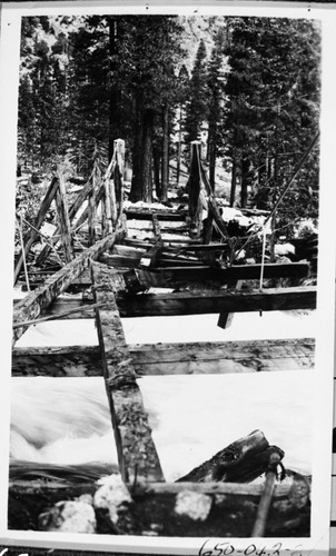 Construction, Big Arroyo Bridge Showing stringers and cross beams after flooring removed. Bridges