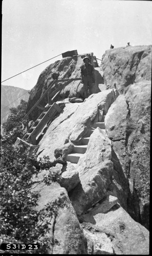 Moro Rock, SNP. Construction, old and new stairway near top. Individual Unidentified